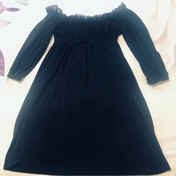 Donna Morgan 8 LBD Special occasion, ruffled neck line off the shoulder Black - Picture 5 of 9